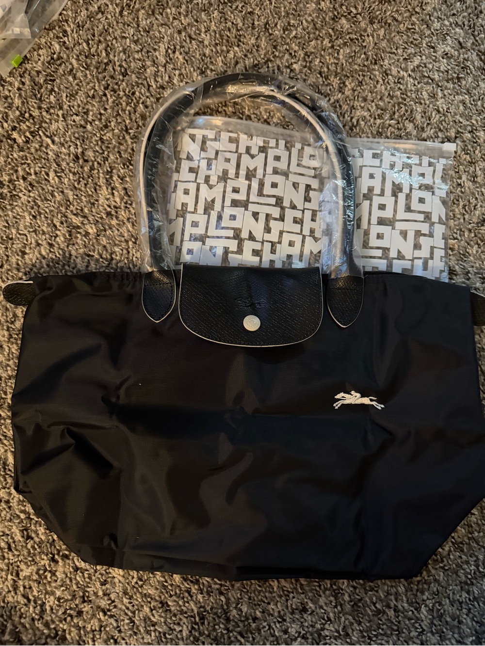 Longchamp Black Nylon Tote with Leather Trim and Silver Logo - Picture 2 of 10